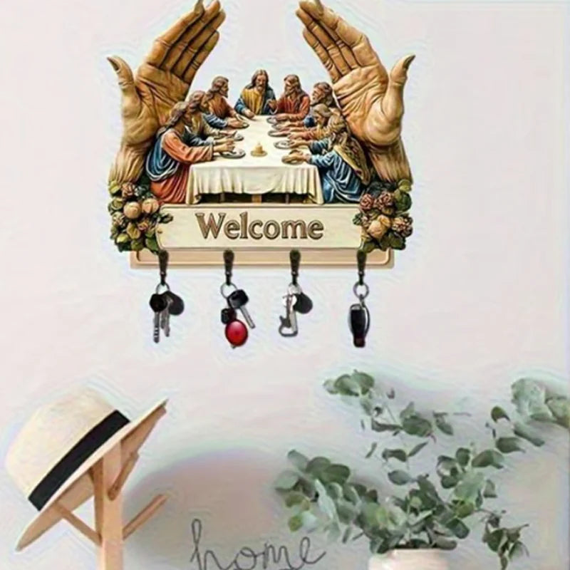 Falra szerelhető dekoratív fa kulcstartó