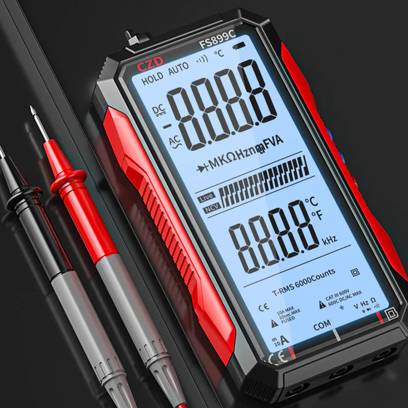 USB Tölthetős Digitális Multiméter – True RMS, Automatikus Tartományváltás és Megvilágított LCD Kijelző, CAT III 1000V