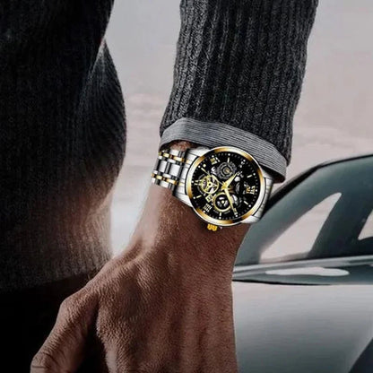 🔥Férfi vízálló római számlapos áttört automata mechanikus karóra⌚