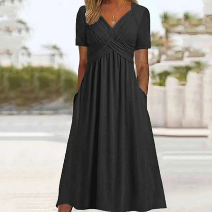 【S-3XL】👗Női V-nyakú rövid ujjú hosszú ruhák