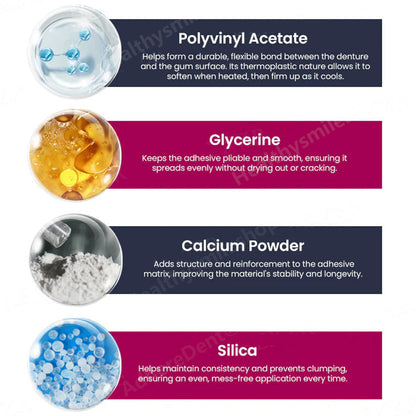 AdhereDent termoplasztikus fogsorragasztó Tartós fogsorretenció