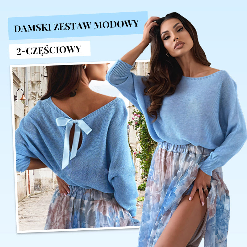 💞Damski zestaw 2-częściowy: top z kokardą z tyłu + spódnica z tiulu
