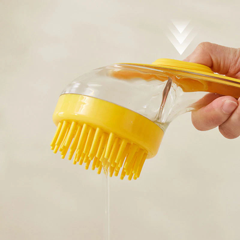 🛁🐾 Háziállat-fürdető kefe szappanadagolóval – Hosszú nyél, hajolás nélkül, puha és hatékony, könnyű fürdetés otthon 🧼✨