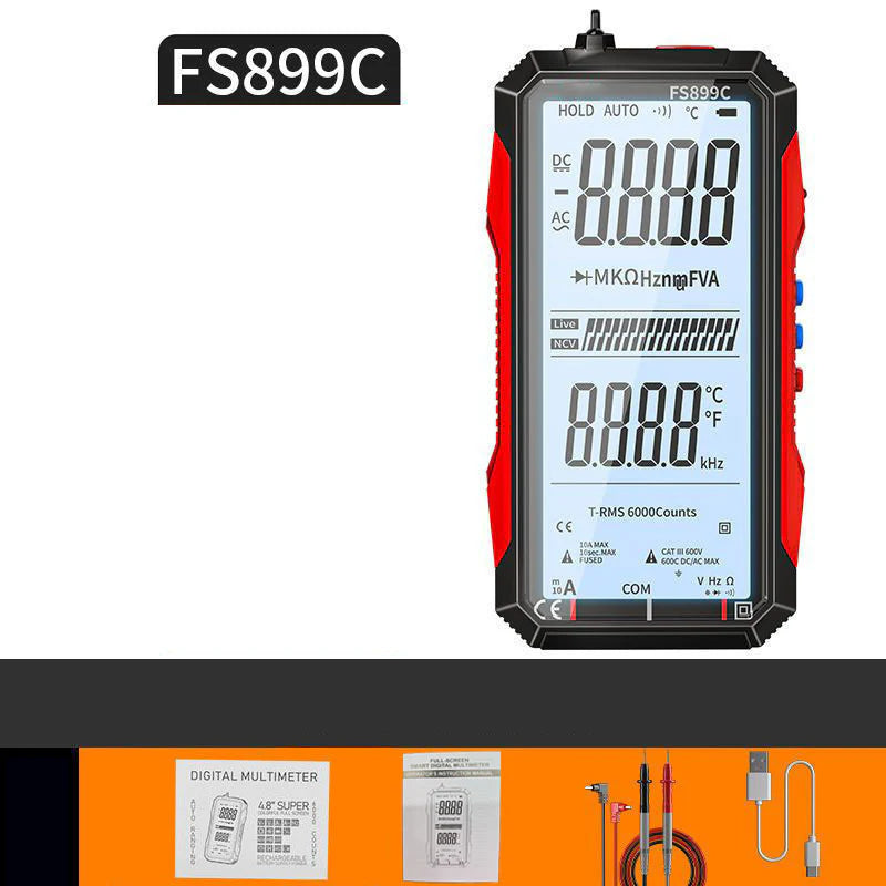 USB Tölthetős Digitális Multiméter – True RMS, Automatikus Tartományváltás és Megvilágított LCD Kijelző, CAT III 1000V