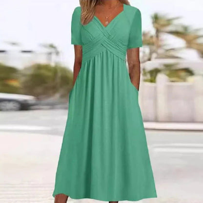 【S-3XL】👗Női V-nyakú rövid ujjú hosszú ruhák