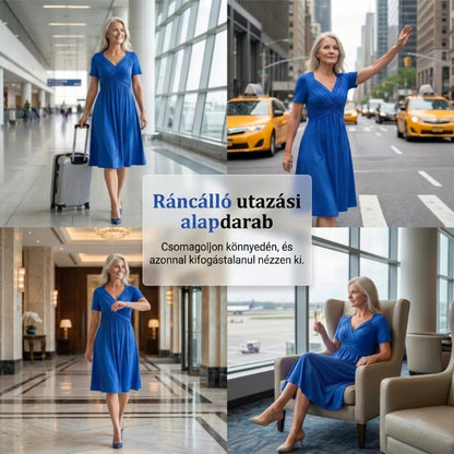 【S-3XL】👗Női V-nyakú rövid ujjú hosszú ruhák