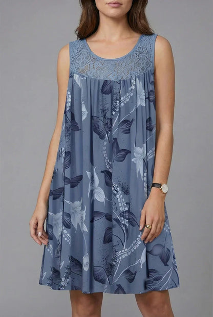 Kerek nyakú, ujjatlan, csipke, fodros, patchwork mintás, elegáns, plus size maxi ruha nőknek
