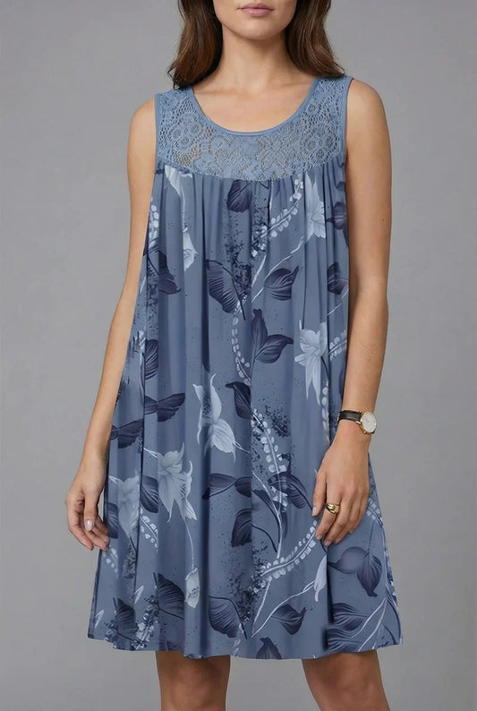 Kerek nyakú, ujjatlan, csipke, fodros, patchwork mintás, elegáns, plus size maxi ruha nőknek