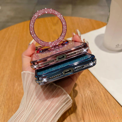📲✨Védő iPhone tok sminktükörrel és átmenetes csillámporral