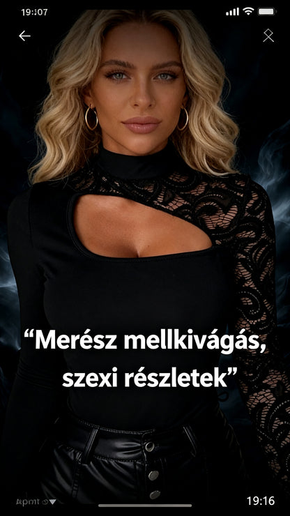 👍2026 Új modell🎁Ingyenes ajándék-📿Gyönyörű nyaklánc✨ Aszimmetrikus csipkés slim fit felső – Modern eleganccia minden alkalommal!