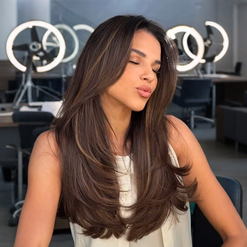 🔥 🔥Női 3D paróka 360°-os frufruval 🙆- szintetikus paróka egyenes hajra, vékonyodó hajúaknak is alkalmas, eltakarja a homlokot és a kopaszságot, mindennapos viselet és megoldja a hajhullás problémáit.