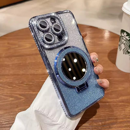 📲✨Védő iPhone tok sminktükörrel és átmenetes csillámporral