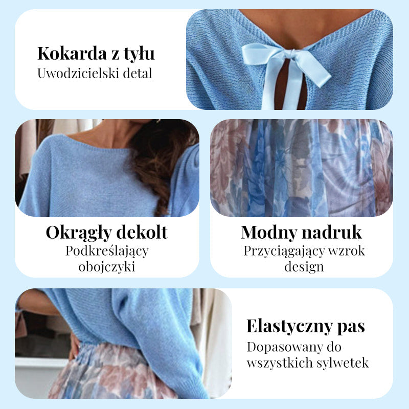💞Damski zestaw 2-częściowy: top z kokardą z tyłu + spódnica z tiulu
