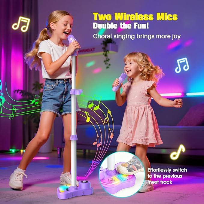 🎁 Gyerekajándék 🎤Nyújtható mikrofon játék világító karaoke géppel