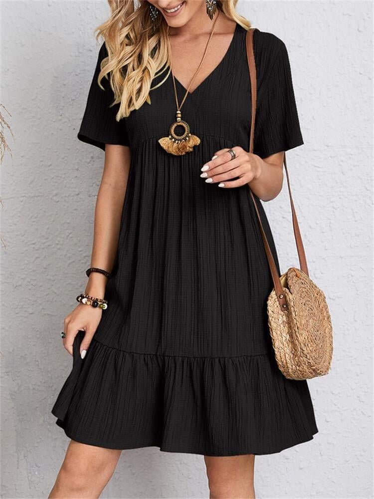 【S-3XL】👗Casualowa długa sukienka z krótkim rękawem
