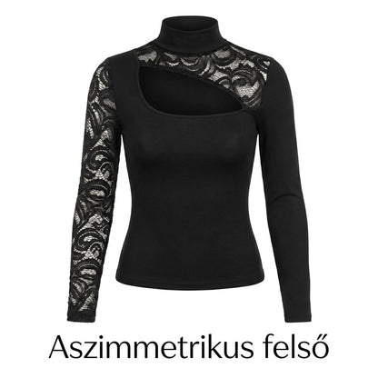 👍2026 Új modell🎁Ingyenes ajándék-📿Gyönyörű nyaklánc✨ Aszimmetrikus csipkés slim fit felső – Modern eleganccia minden alkalommal!