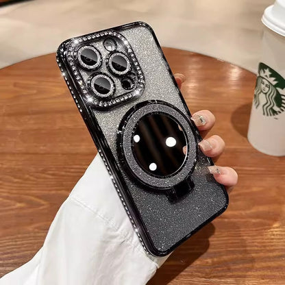 📲✨Védő iPhone tok sminktükörrel és átmenetes csillámporral
