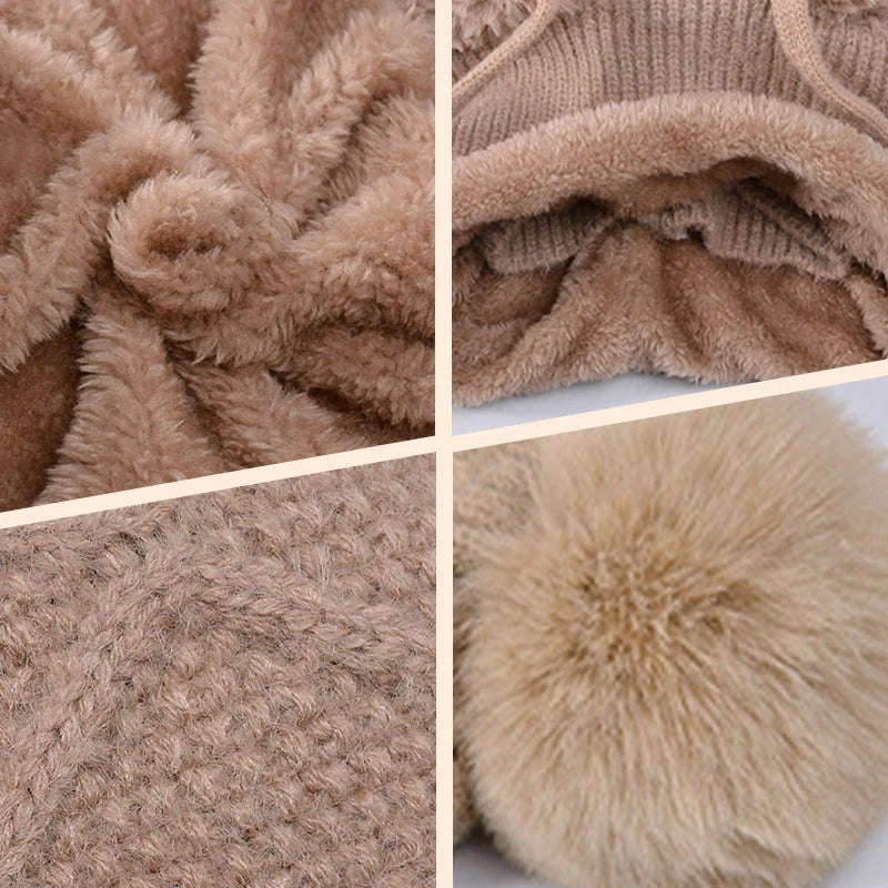 stílusos, vastag kötött téli sapka meleg arcvédővel és sállal