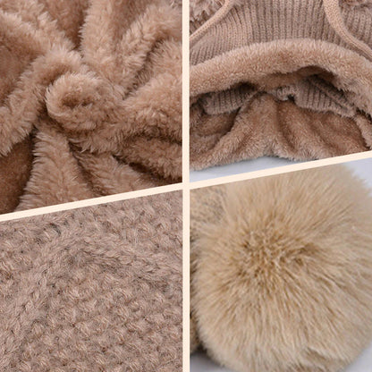 stílusos, vastag kötött téli sapka meleg arcvédővel és sállal