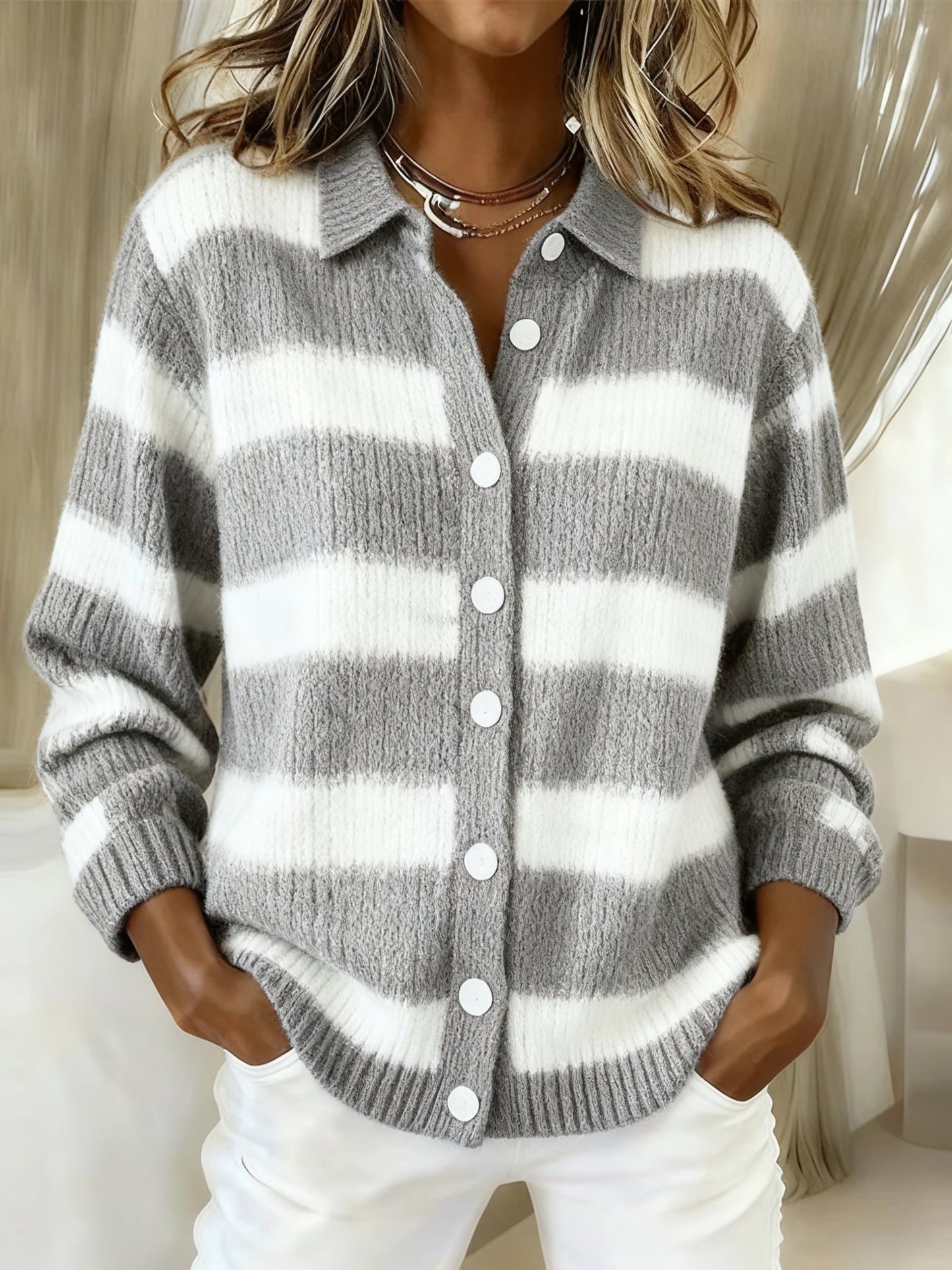 Mindennapi csíkos kardigán