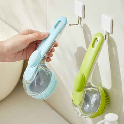 🛁🐾 Háziállat-fürdető kefe szappanadagolóval – Hosszú nyél, hajolás nélkül, puha és hatékony, könnyű fürdetés otthon 🧼✨