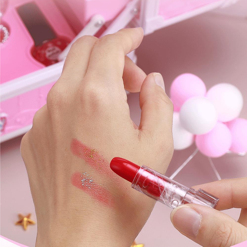 🏆50% KEDVEZMÉNY KORLÁTOZOTT IDEIG💄Gyerekeknek Mosható Sminkjáték Készlet Hordozható Rózsaszín Táskával