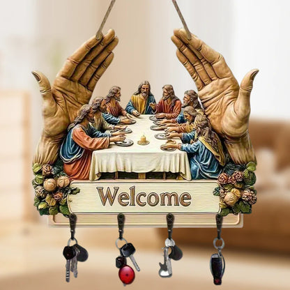 Falra szerelhető dekoratív fa kulcstartó