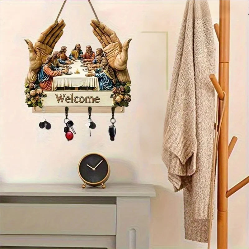 Falra szerelhető dekoratív fa kulcstartó