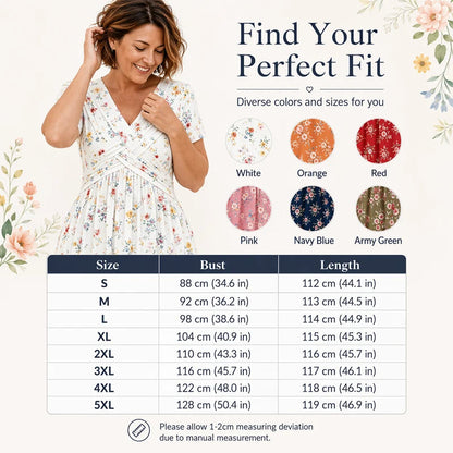 👗V-nyakú, virágmintás, csavart derékú női ruha