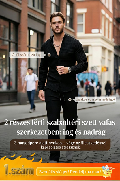 🔥 Akciós ár! 60% kedvezmény! 🔥💥Férfi alkalmi 2 részes szett: Waffle pulóver + nadrág