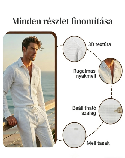 🔥 Akciós ár! 60% kedvezmény! 🔥💥Férfi alkalmi 2 részes szett: Waffle pulóver + nadrág