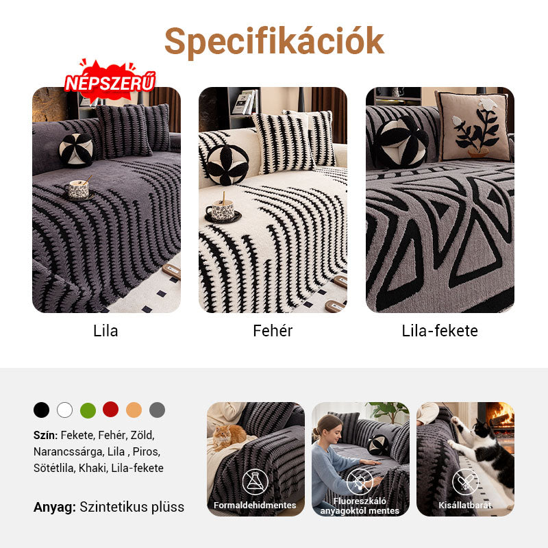🛋️ Puha, csúszásgátló bársony kanapetakaró
