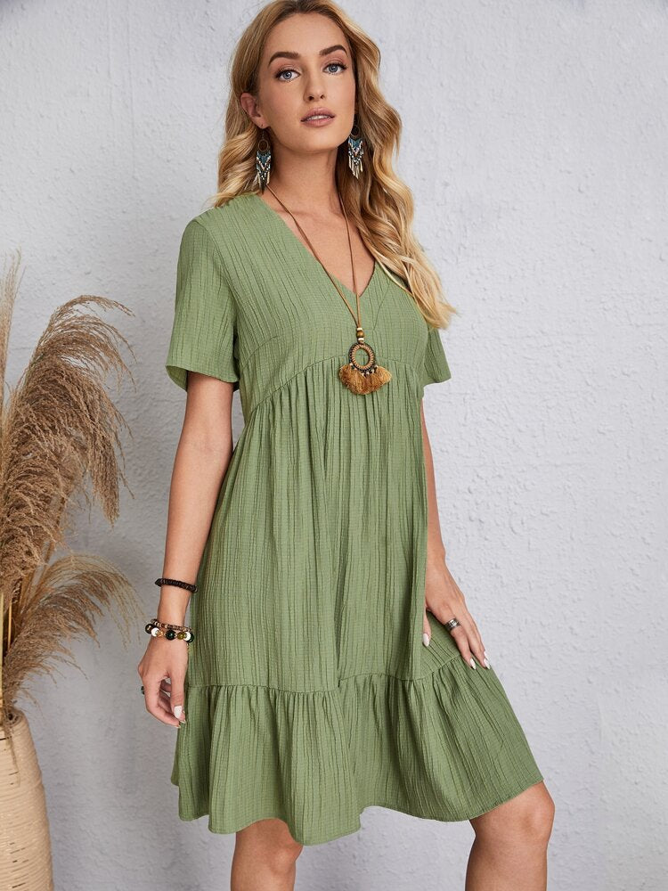 【S-3XL】👗Casualowa długa sukienka z krótkim rękawem
