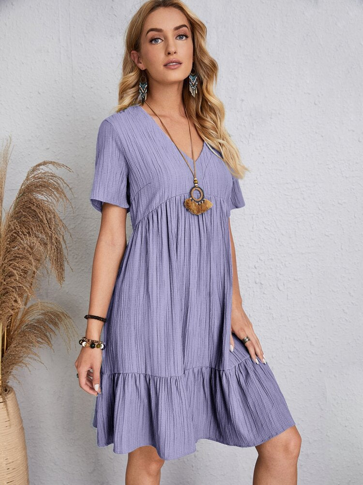 【S-3XL】👗Casualowa długa sukienka z krótkim rękawem