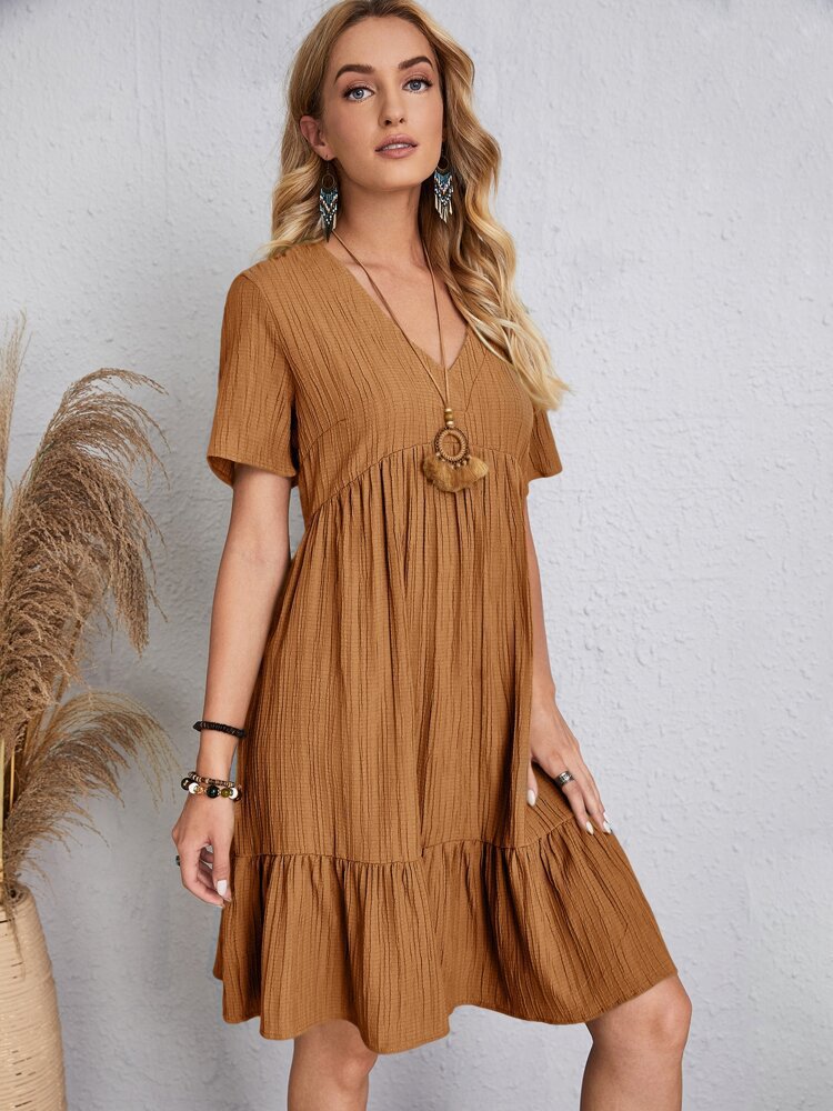 【S-3XL】👗Casualowa długa sukienka z krótkim rękawem