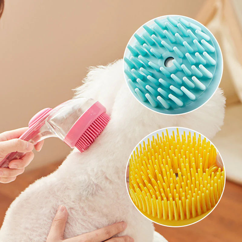 🛁🐾 Háziállat-fürdető kefe szappanadagolóval – Hosszú nyél, hajolás nélkül, puha és hatékony, könnyű fürdetés otthon 🧼✨