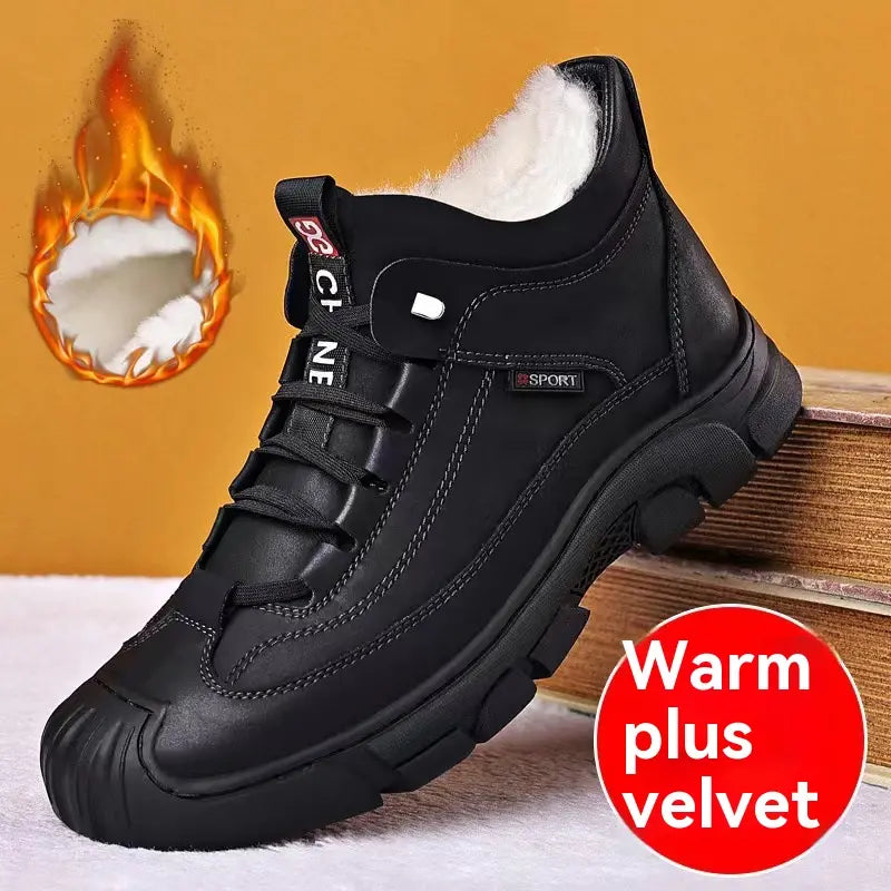 🔥🔥 Akciós termékek🔥🔥Férfi meleg, vastag polár csizma, ősz/tél 2025, szabadidős bőr csizma