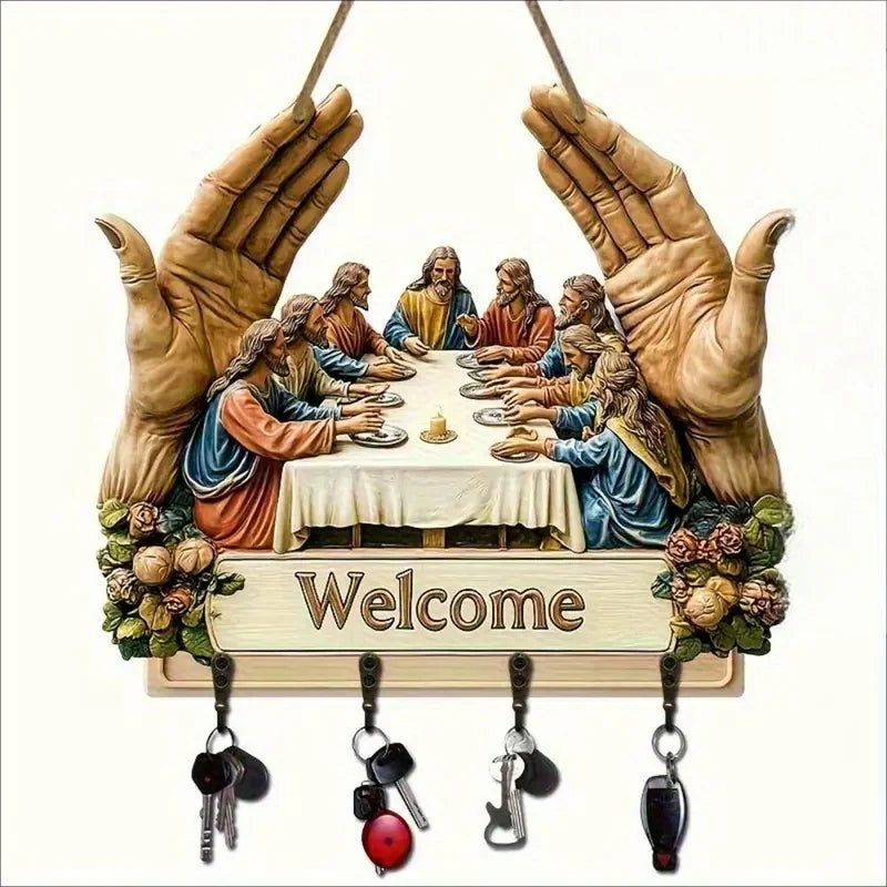 Falra szerelhető dekoratív fa kulcstartó