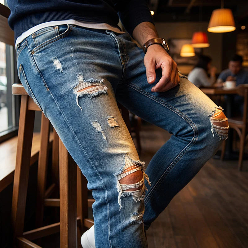 🔥🎁Új 50% KEDVEZMÉNY🔥Elegáns férfi skinny farmer kopott hatással