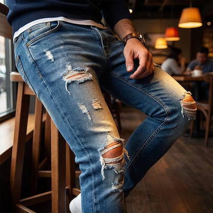 🔥🎁Új 50% KEDVEZMÉNY🔥Elegáns férfi skinny farmer kopott hatással