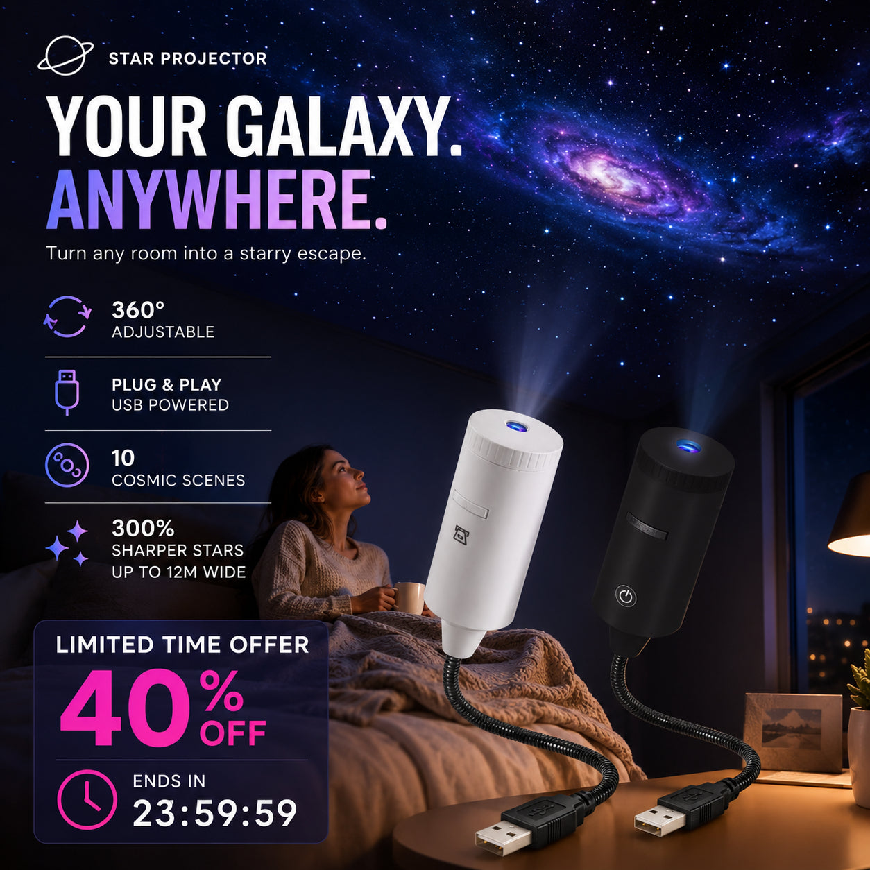 Plug-and-Play HD csillagvetítő