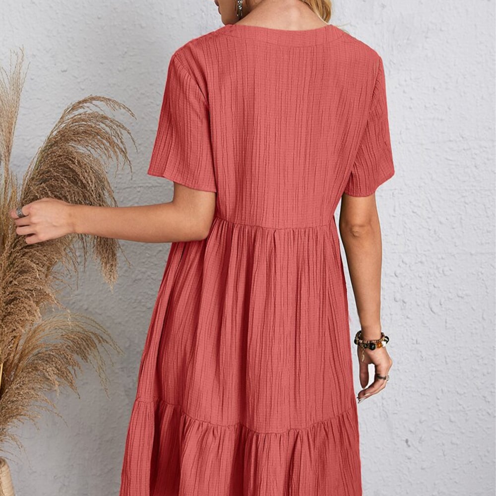 【S-3XL】👗Casualowa długa sukienka z krótkim rękawem