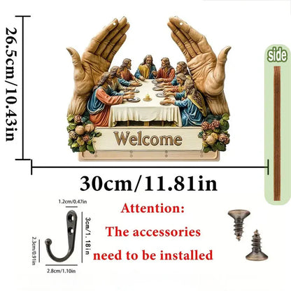 Falra szerelhető dekoratív fa kulcstartó