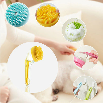 🛁🐾 Háziállat-fürdető kefe szappanadagolóval – Hosszú nyél, hajolás nélkül, puha és hatékony, könnyű fürdetés otthon 🧼✨