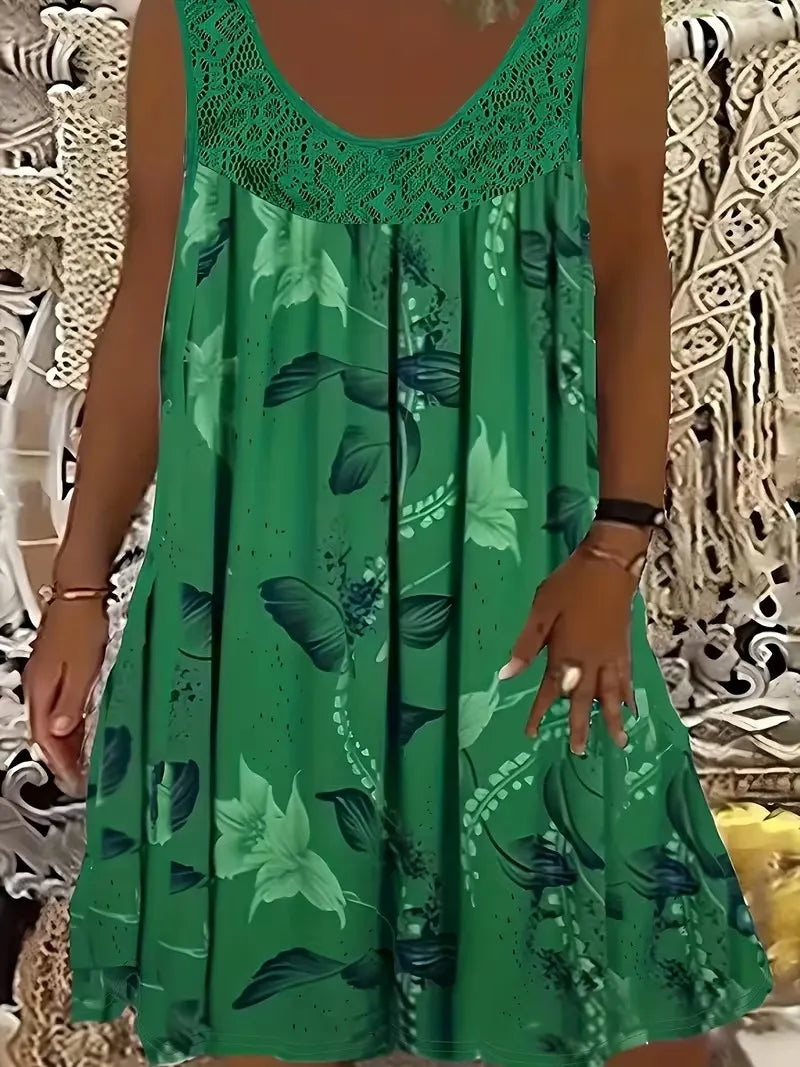 Kerek nyakú, ujjatlan, csipke, fodros, patchwork mintás, elegáns, plus size maxi ruha nőknek