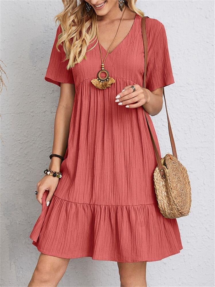 【S-3XL】👗Casualowa długa sukienka z krótkim rękawem