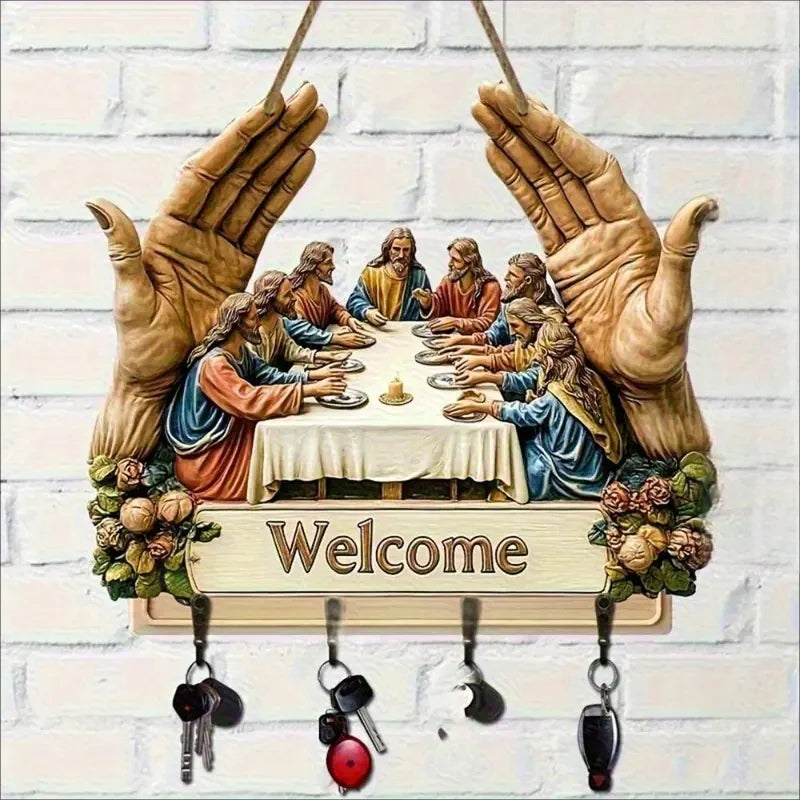 Falra szerelhető dekoratív fa kulcstartó