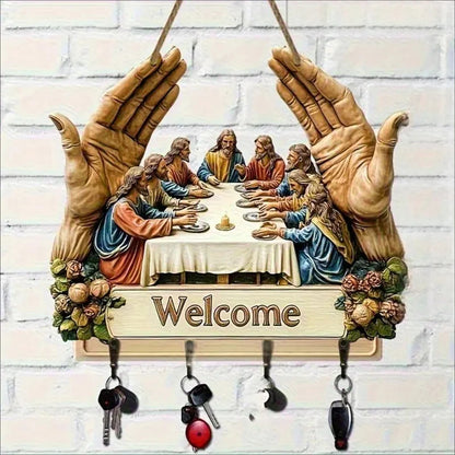 Falra szerelhető dekoratív fa kulcstartó