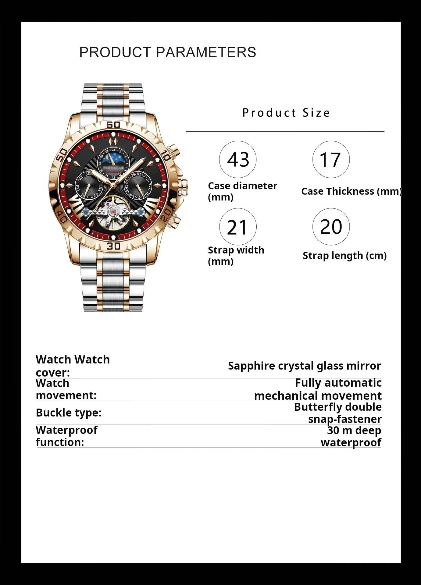 ⌚Vadonatúj, vízálló, automata mechanikus óra