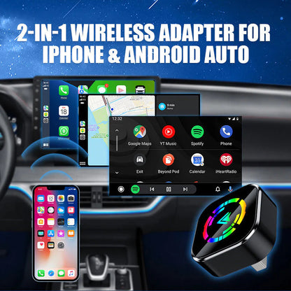 2 az 1-ben vezeték nélküli adapter iPhone-hoz és Android Auto-hoz